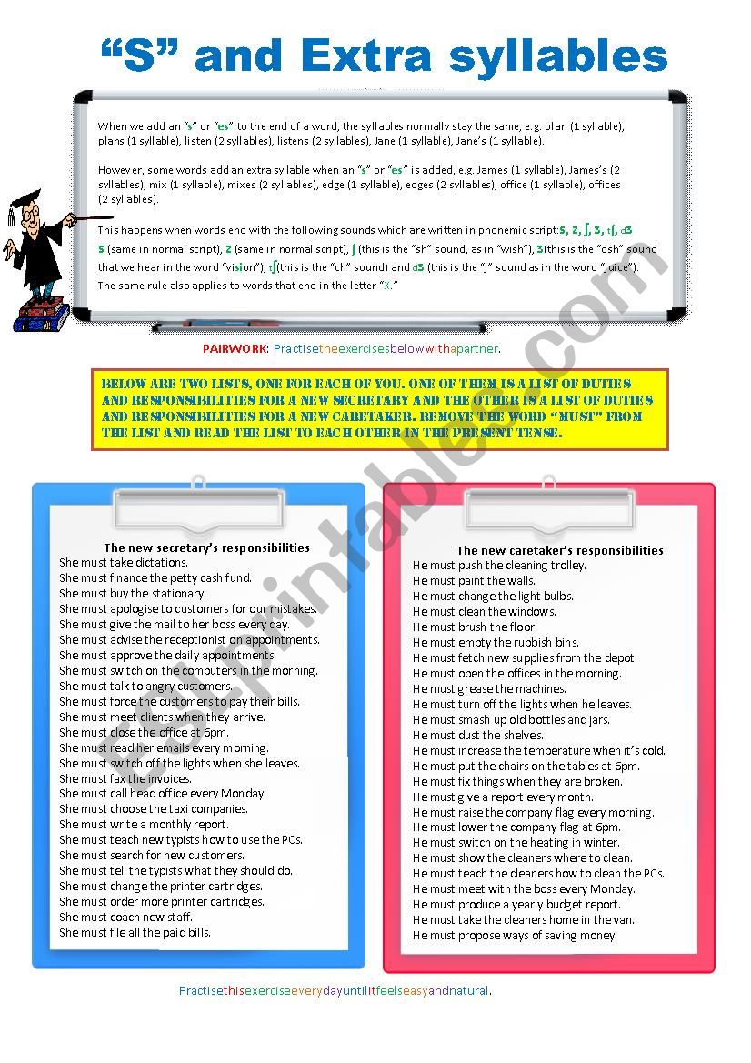 Extra Syllable With S worksheet