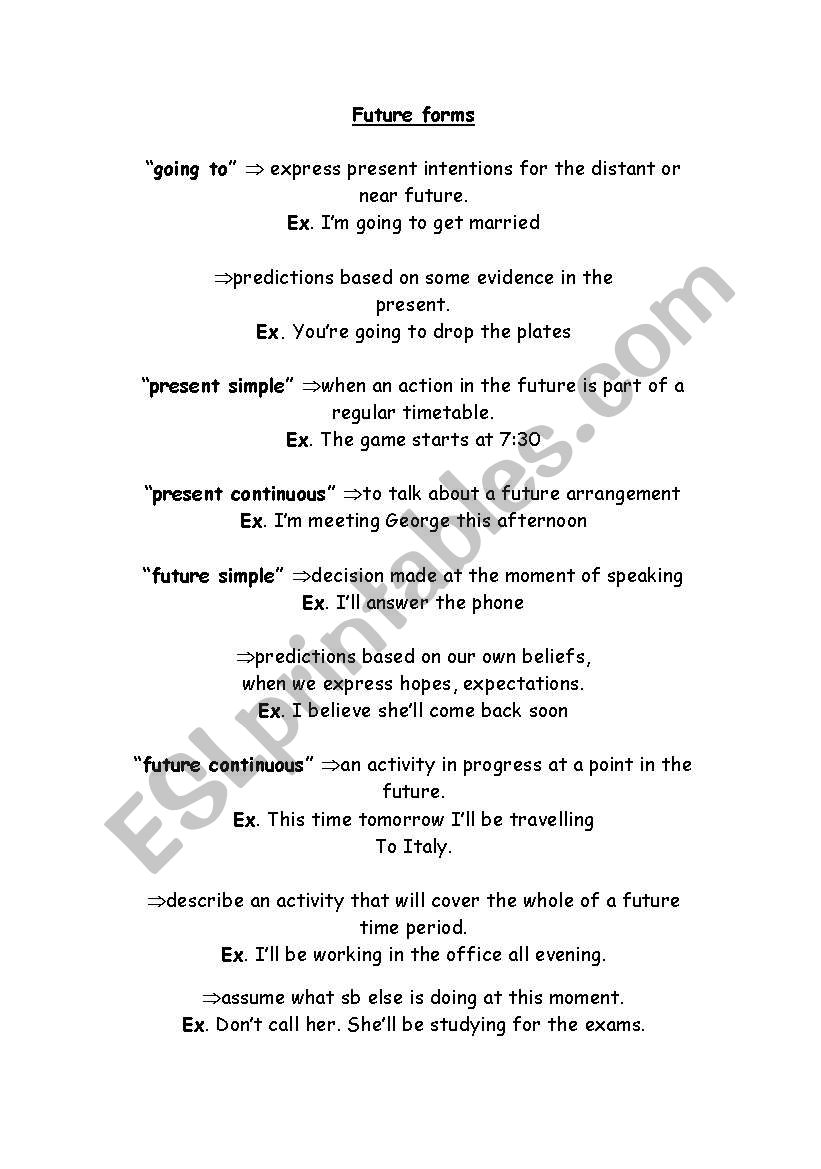 future forms worksheet