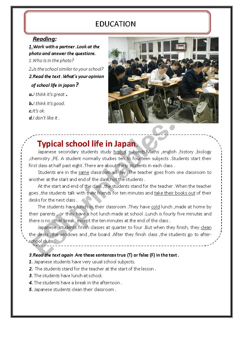 education department worksheet