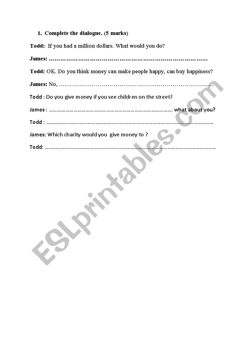 If you had a million dollars worksheet