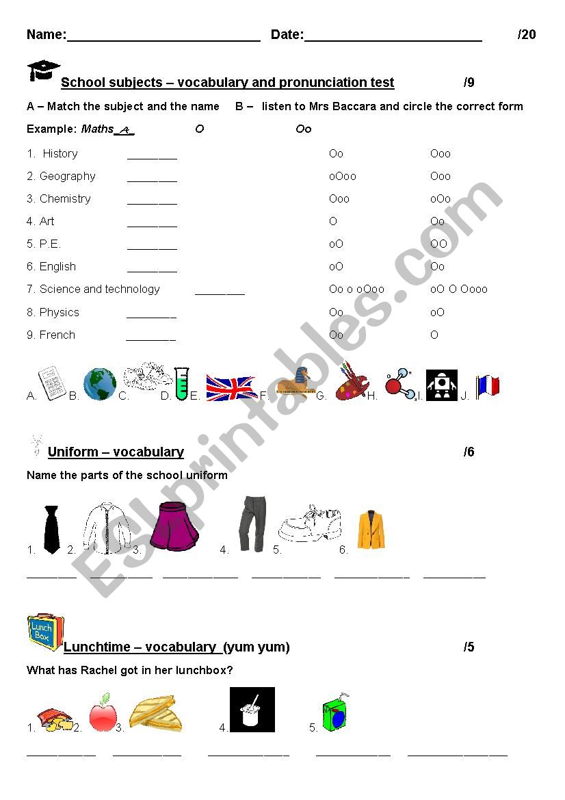 School in Britain vocabulary test