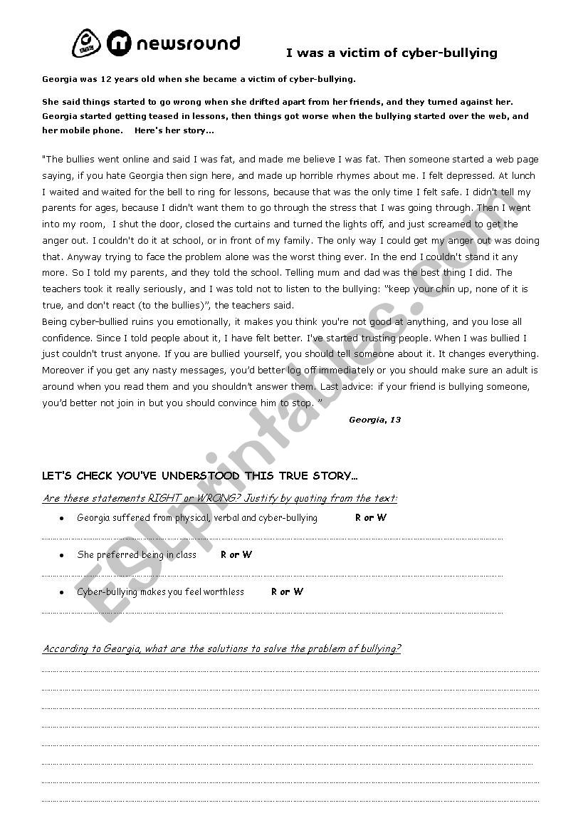 CYBERBULLYING worksheet