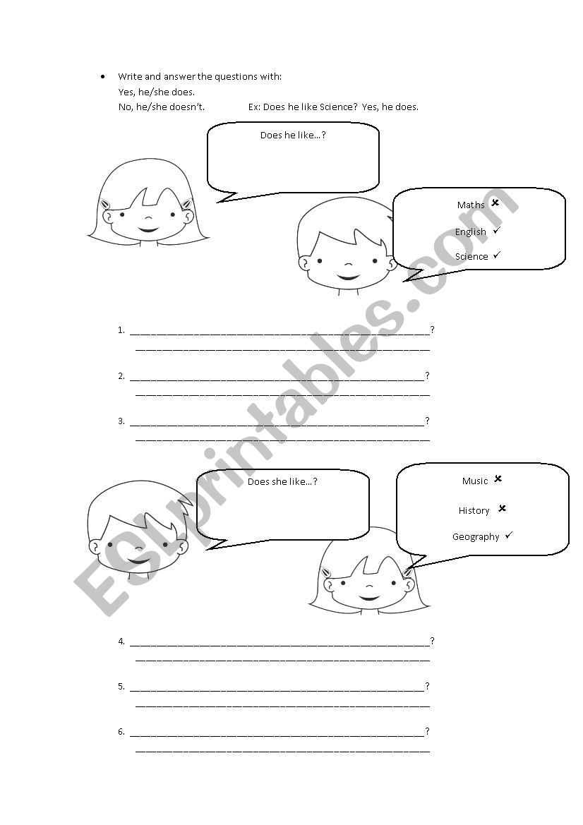 Does he/she like...? worksheet