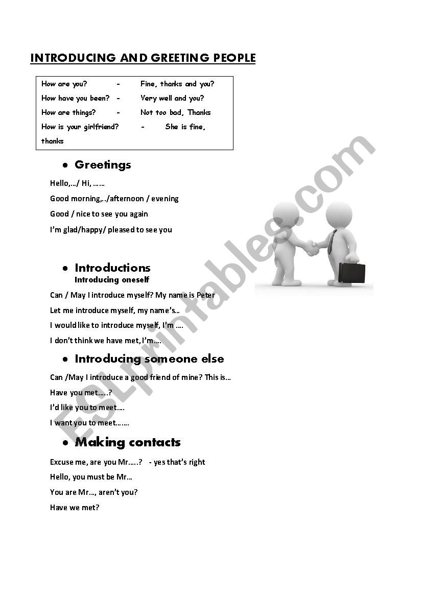 meeting and greetings worksheet