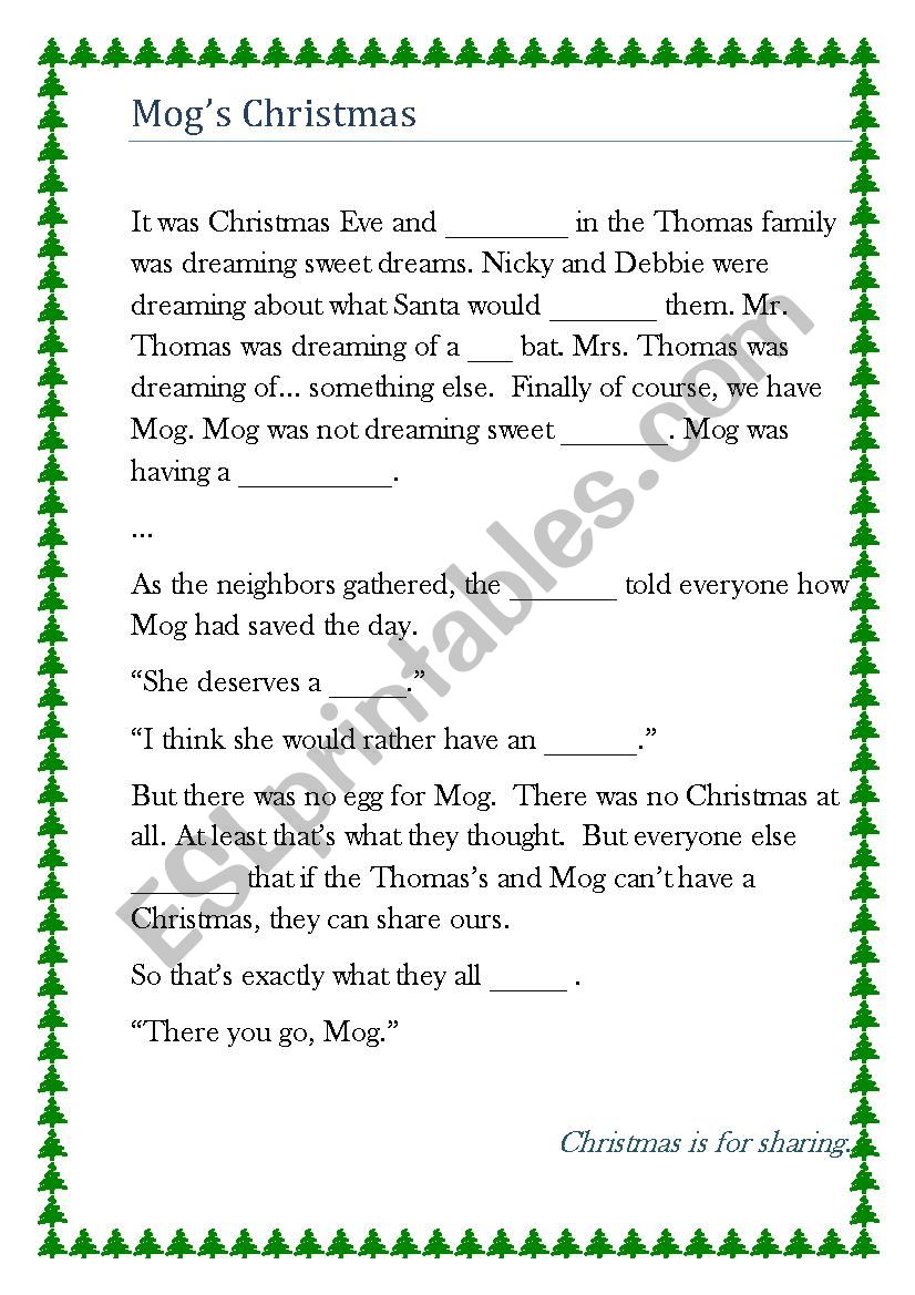 Mogs Christmas worksheet