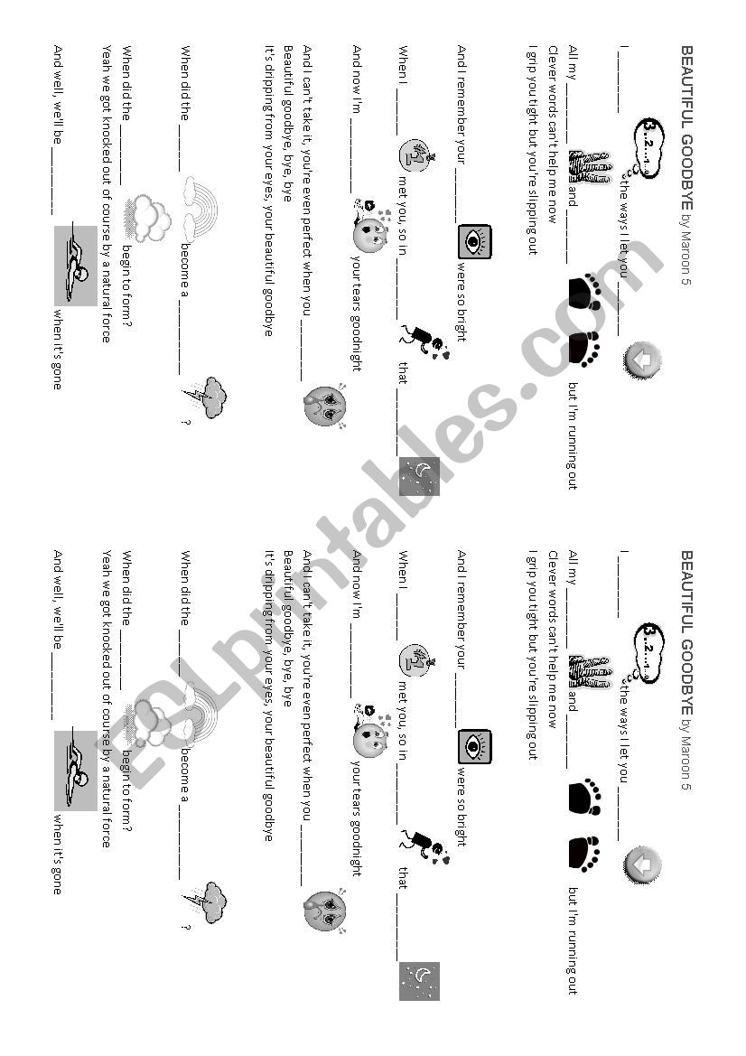 Beautiful Goodbye by Marron 5 worksheet