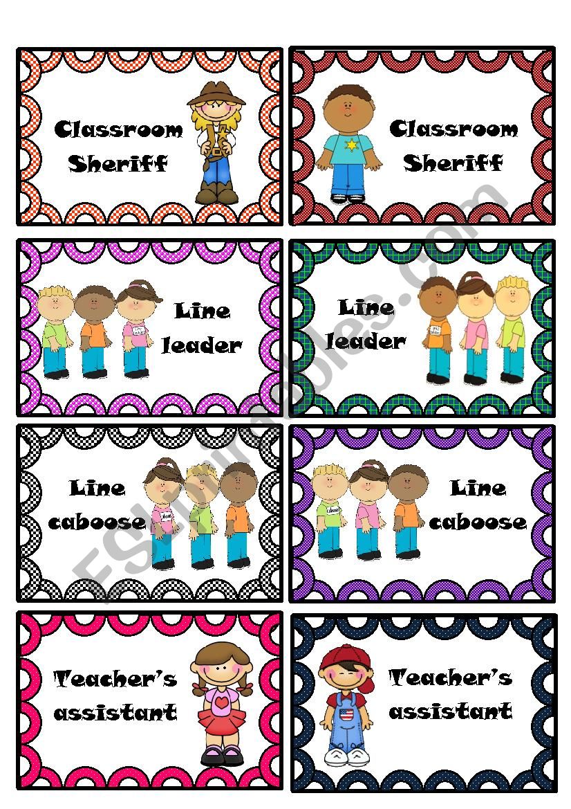 Classroom helpers - 3 worksheet