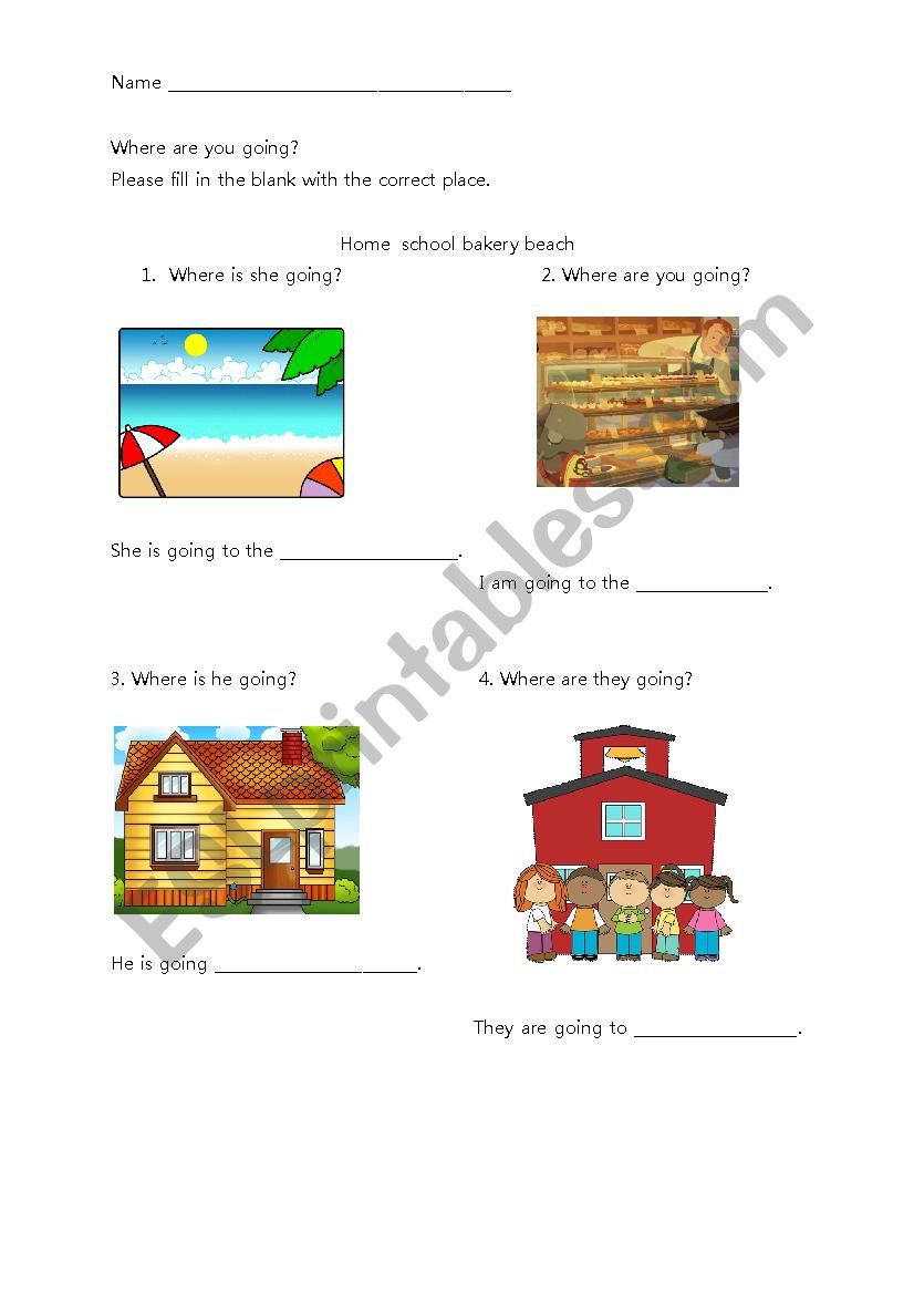 Where are you going? worksheet