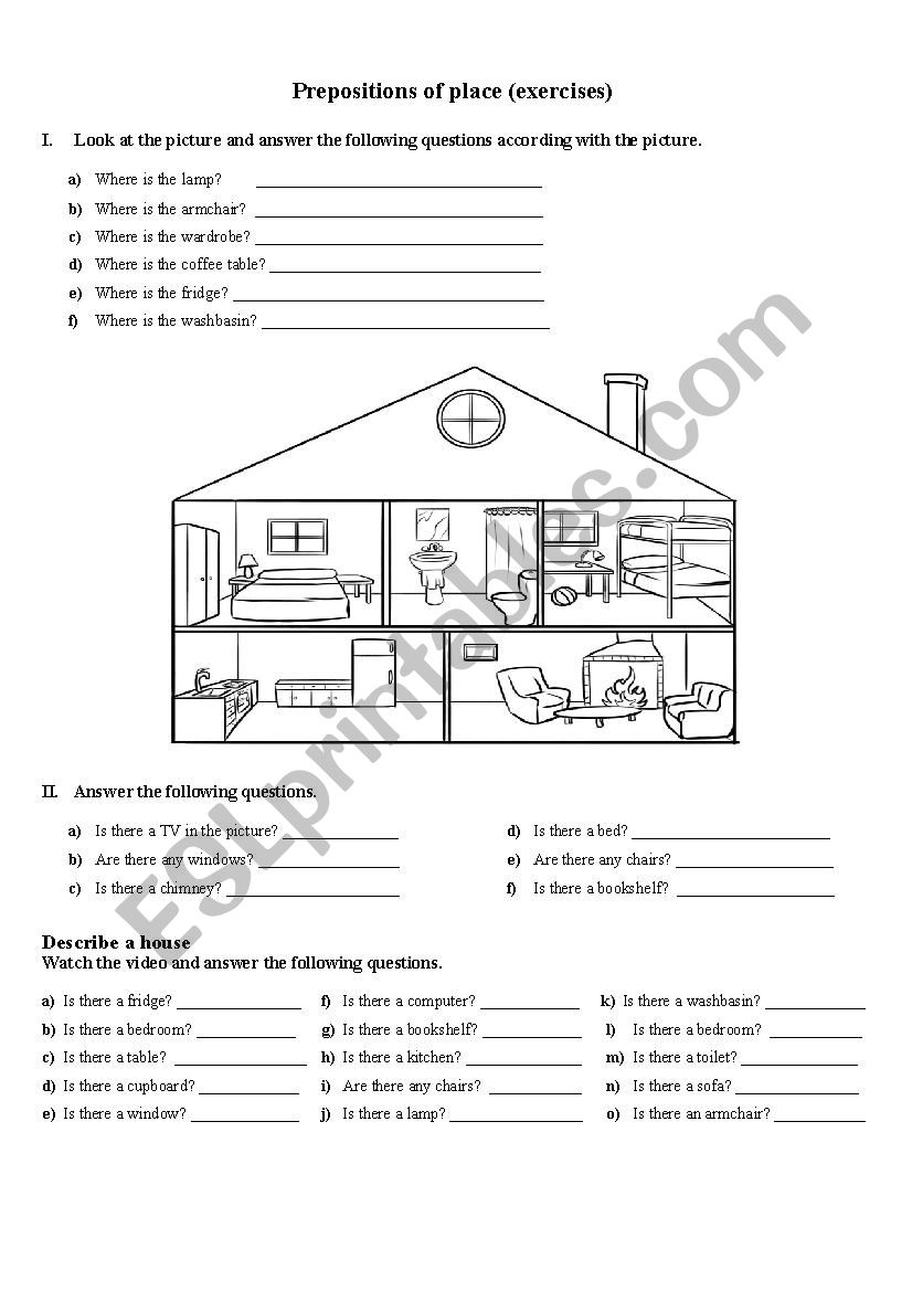 Prespositons of Place worksheet