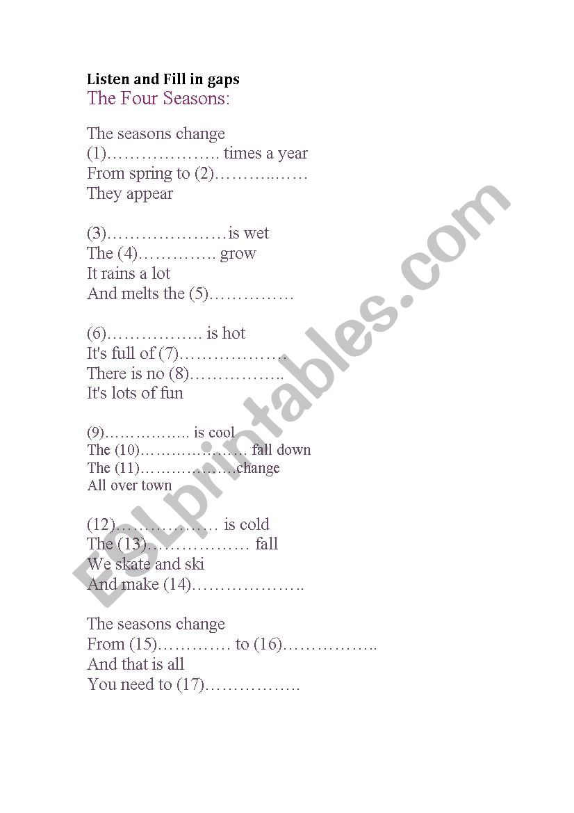 The four seasons  worksheet