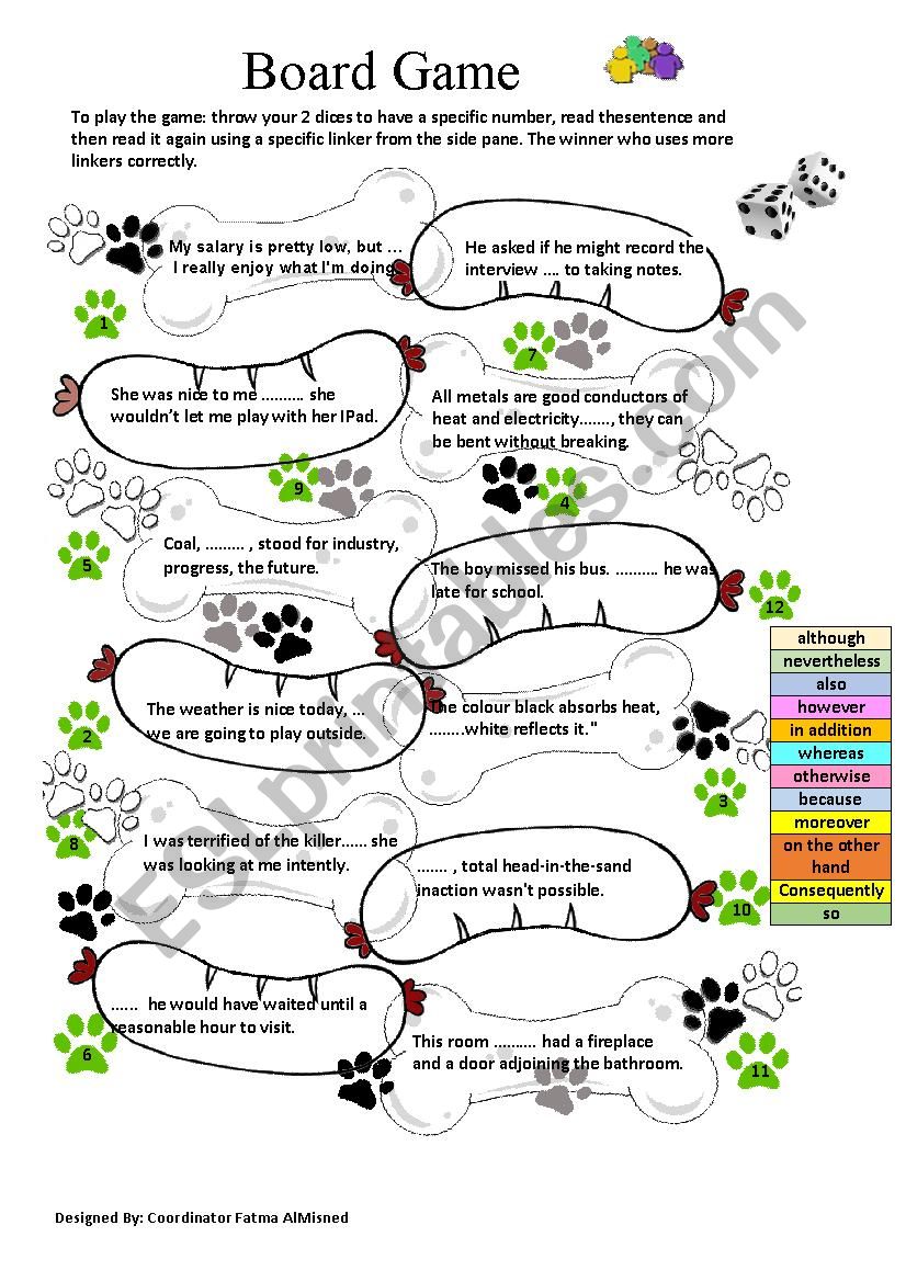 Linkers Board Game worksheet