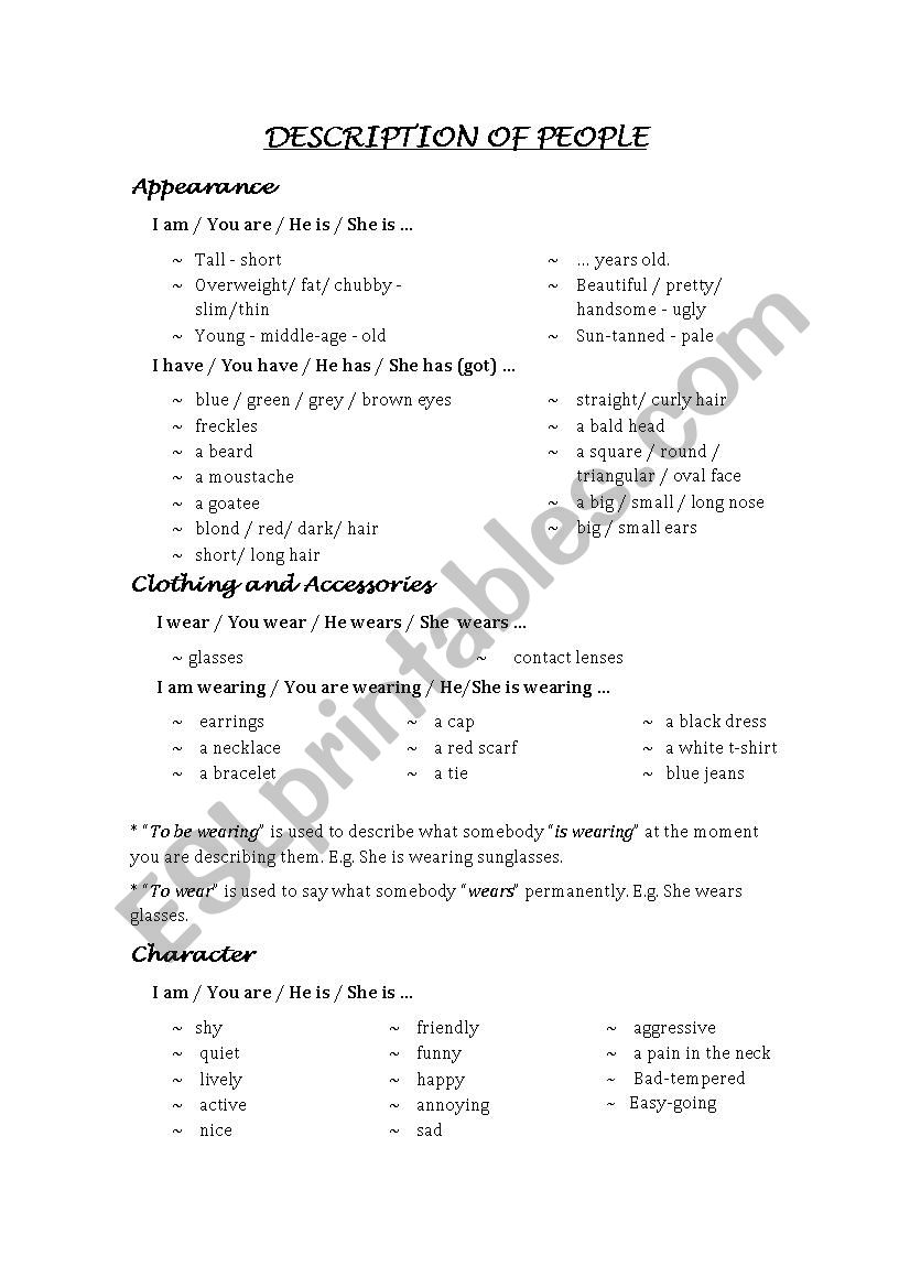 Describing a person worksheet