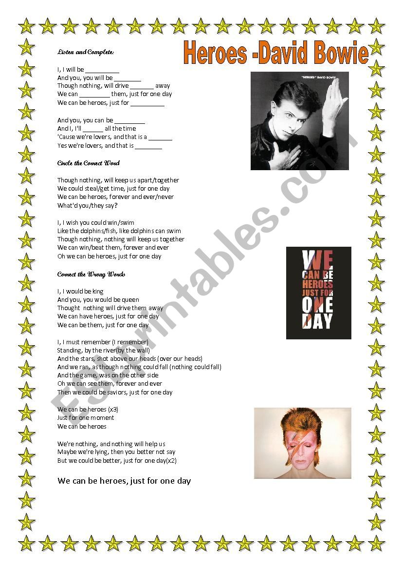 ***Heroes- David Bowie*** worksheet