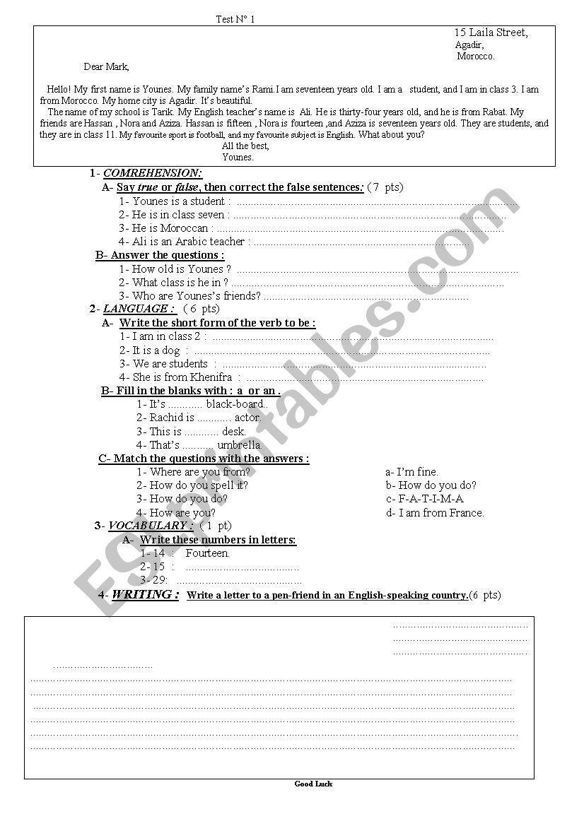  Test for beginner students worksheet