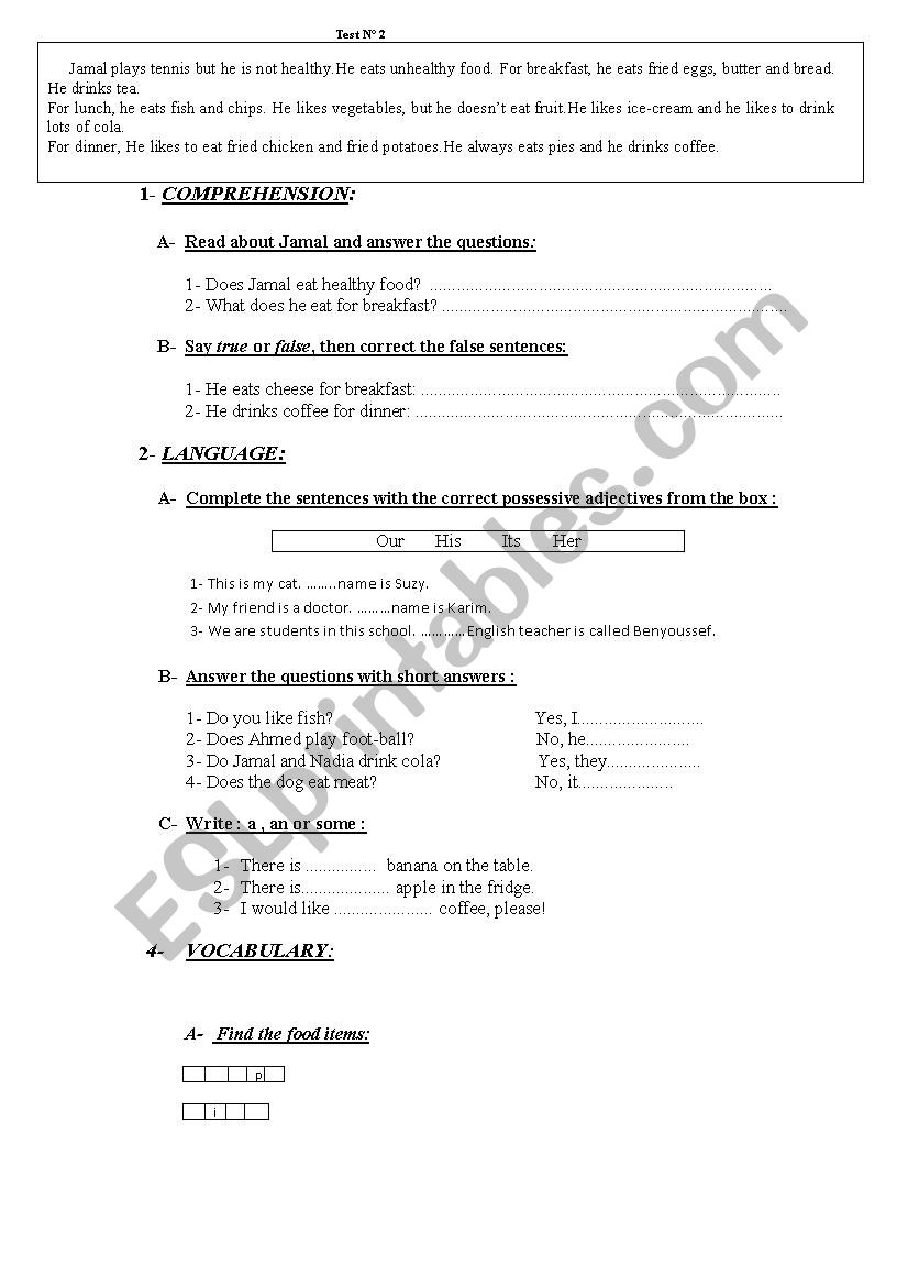 Test for beginner students worksheet