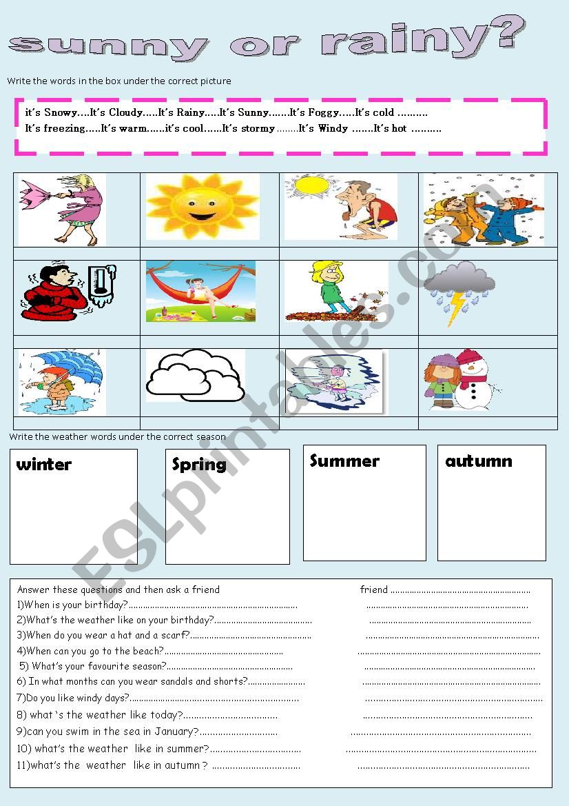 sunny or rainy ? worksheet