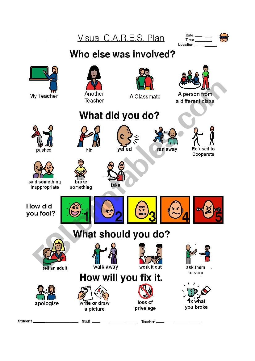 CARES - Picture Behavior Plan worksheet