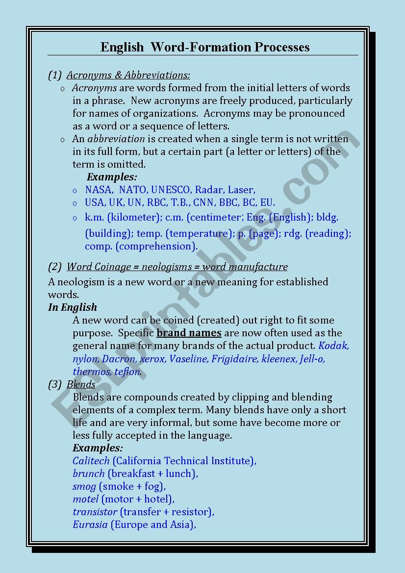   English word-formation  worksheet