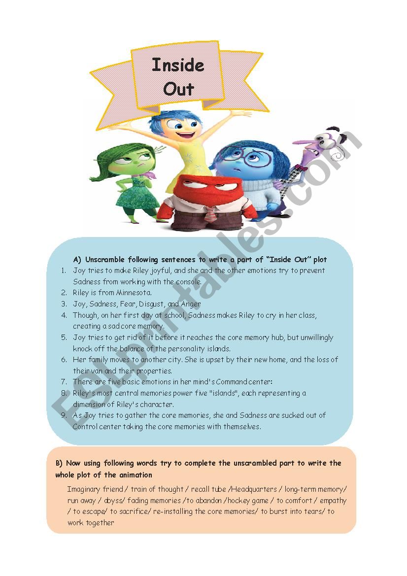 Inside Out , movie worksheet worksheet