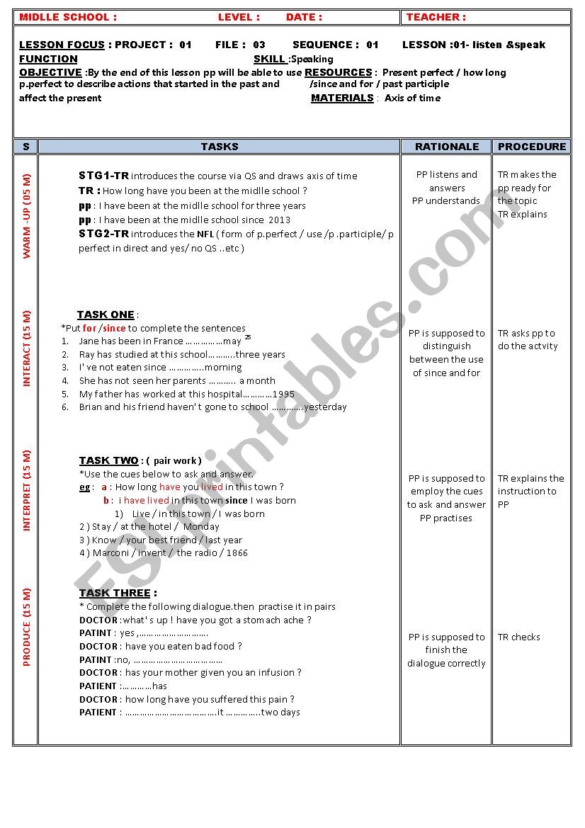 LESSON PLANNING worksheet