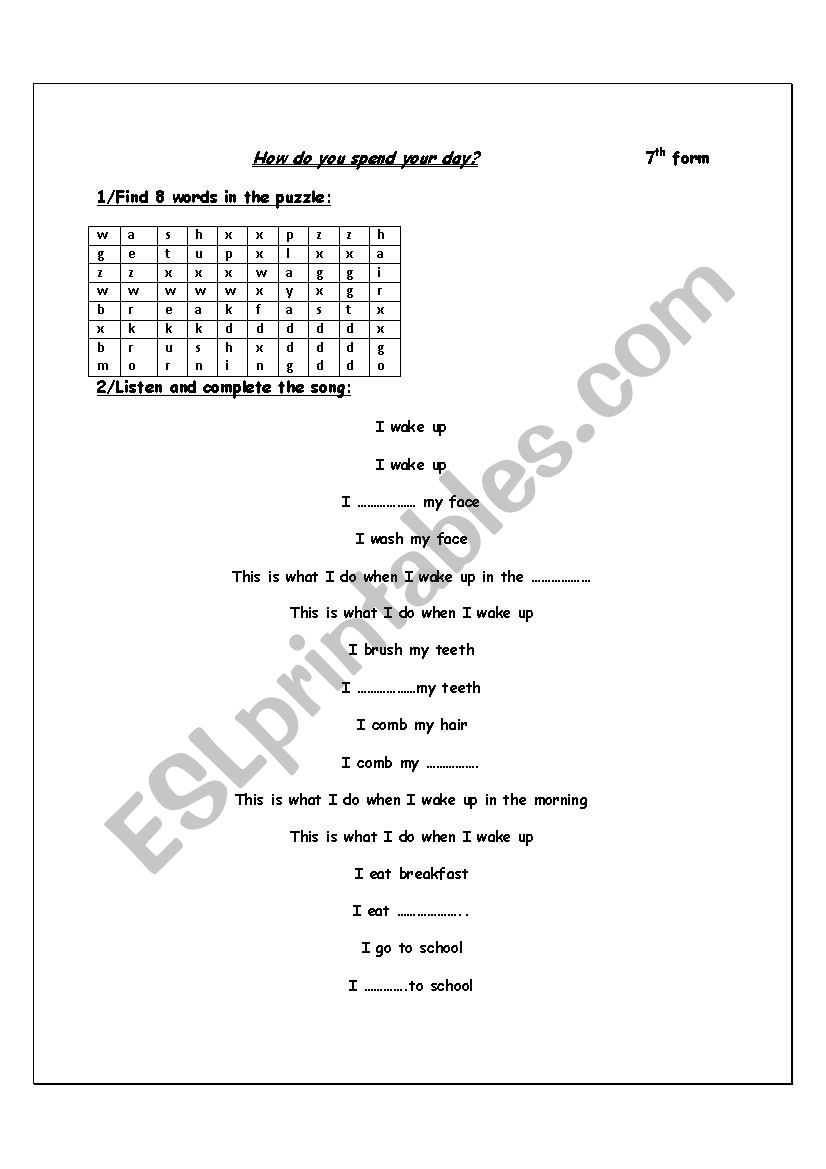 daily routines worksheet