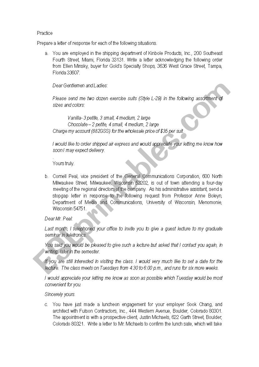 Types of Letters  practice  worksheet