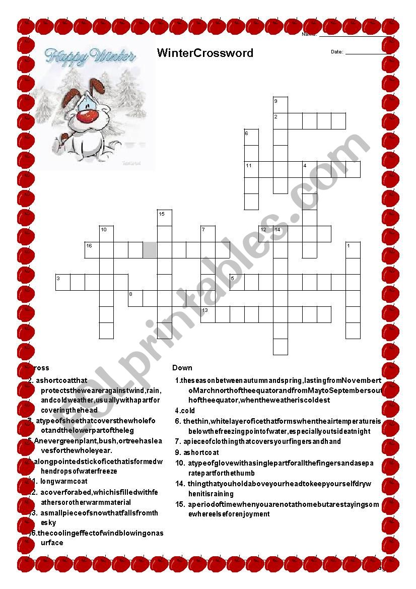 Winter Crossword worksheet