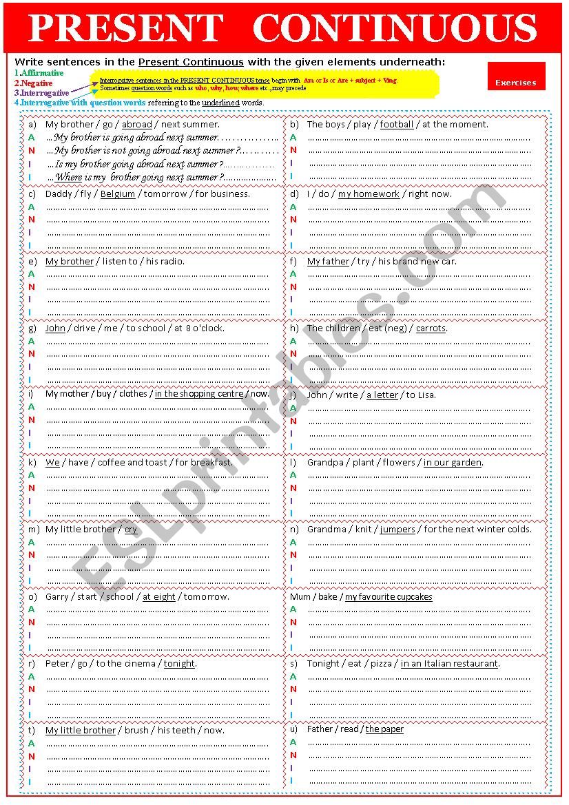 Grammar Rules PRESENT CONTINUOUS 2 exercises