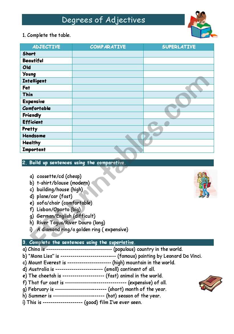 Degrees of adjectives worksheet