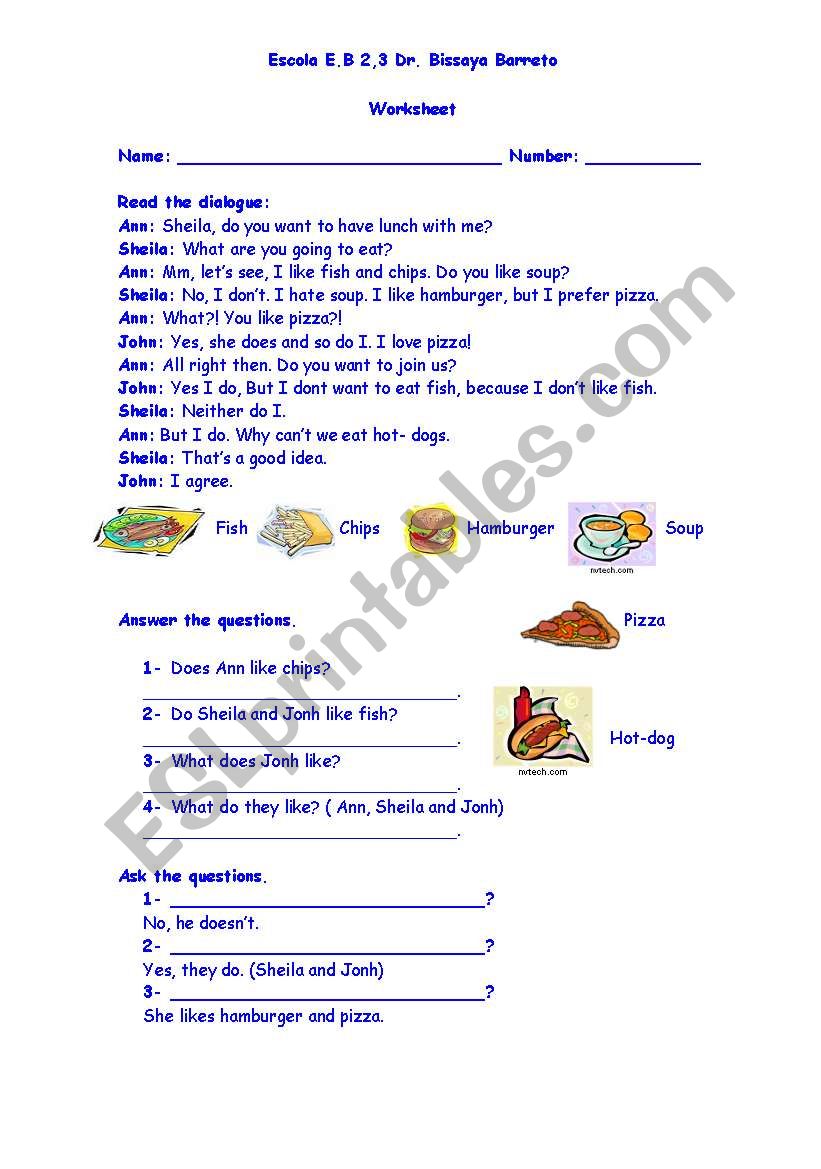 Likes and dislikes worksheet