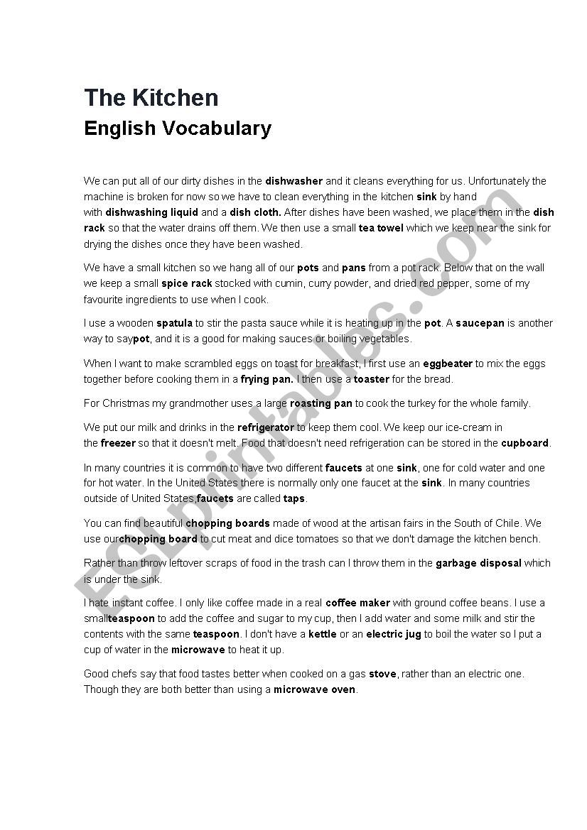 Kitchen  worksheet