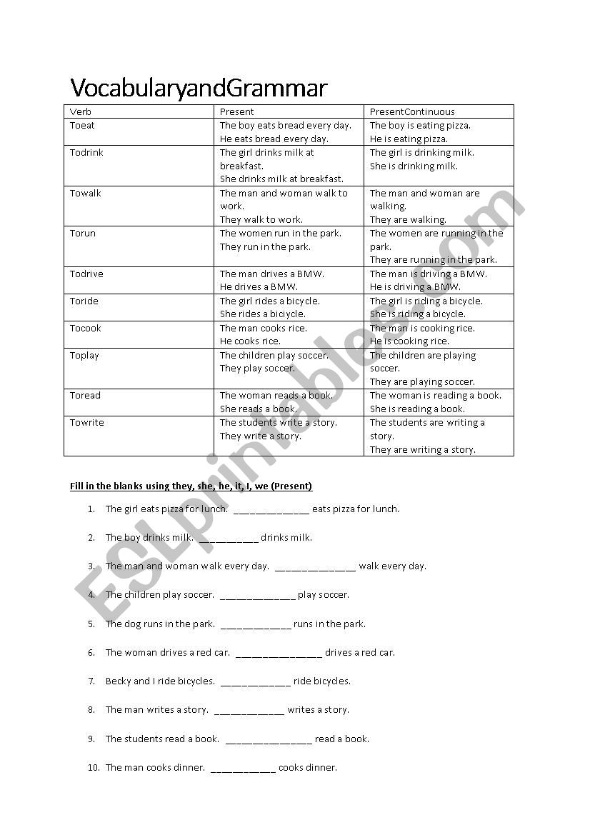 Simple present and continuous worksheet