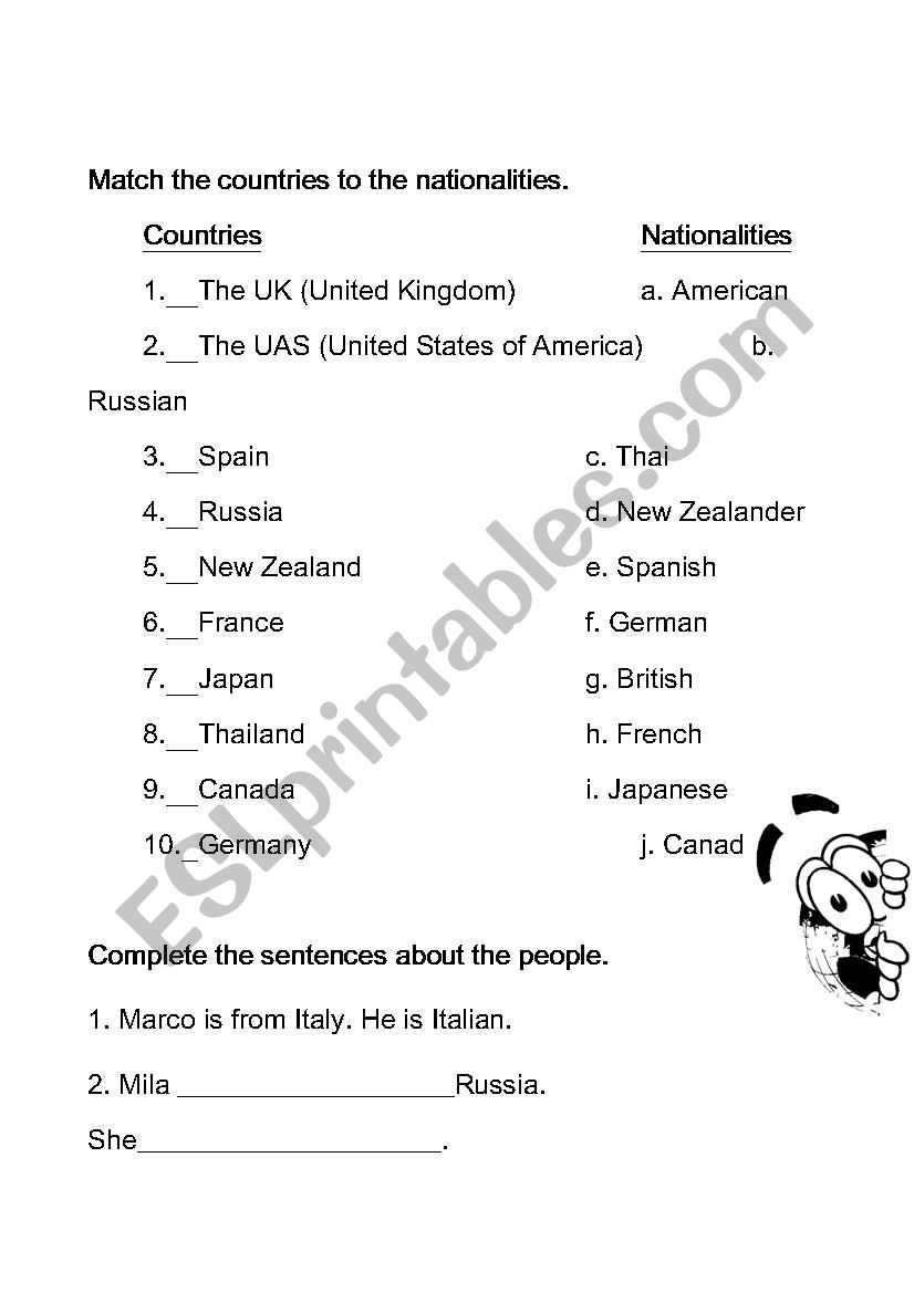 countries and nationalities worksheet