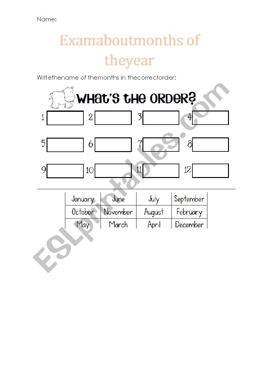 Months of the year worksheet