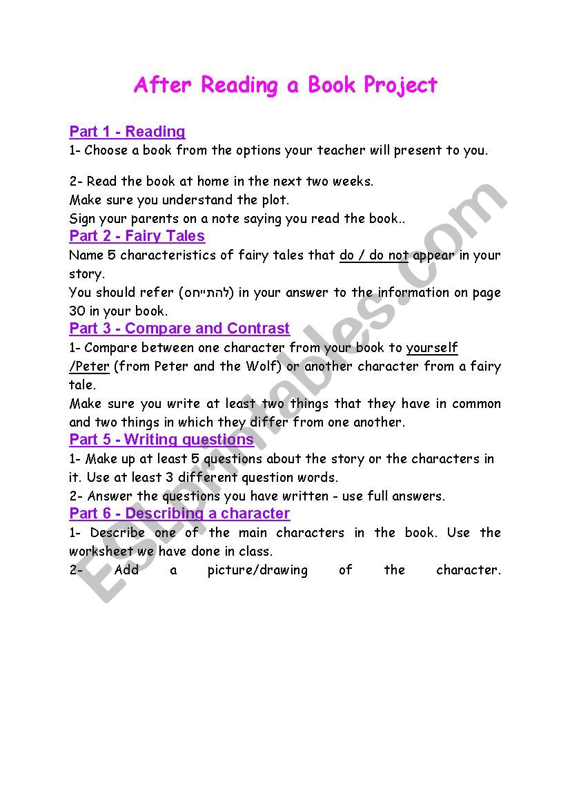 After reading a book project - guidlines for the students