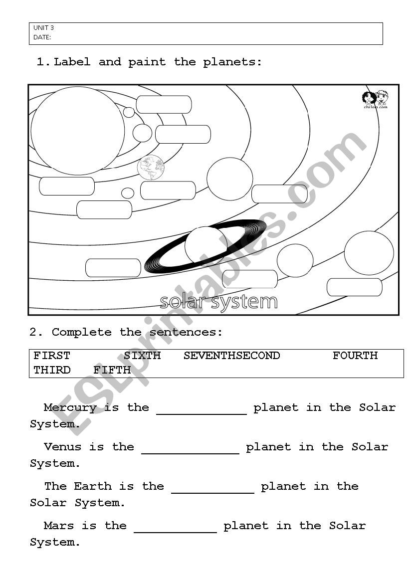 Planets worksheet