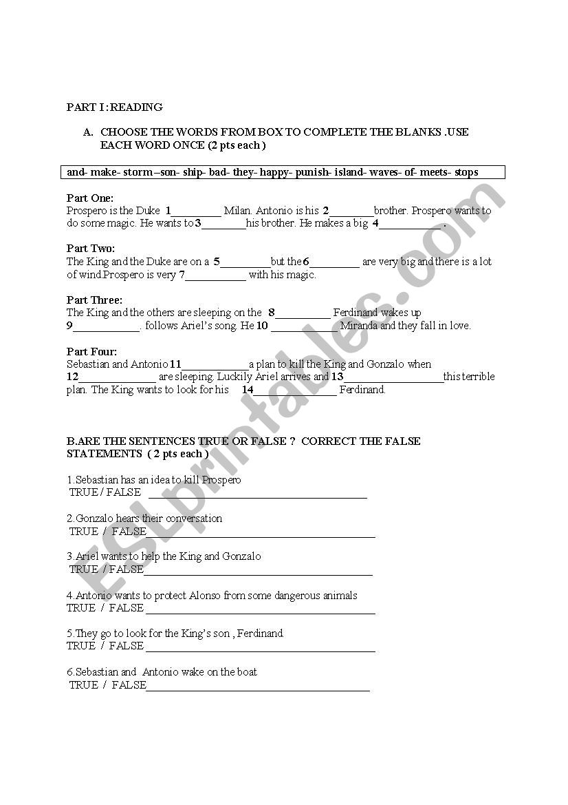 tempest  worksheet