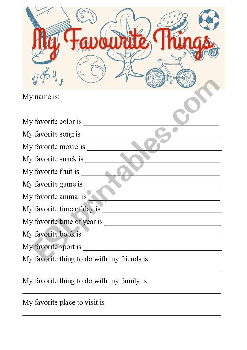 My favourite things  worksheet