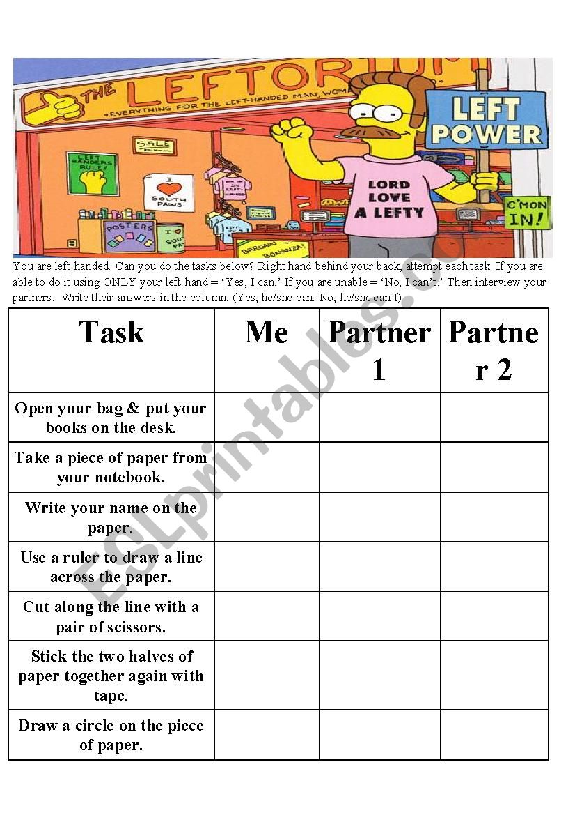 Can/Cant Leftorium Activity worksheet