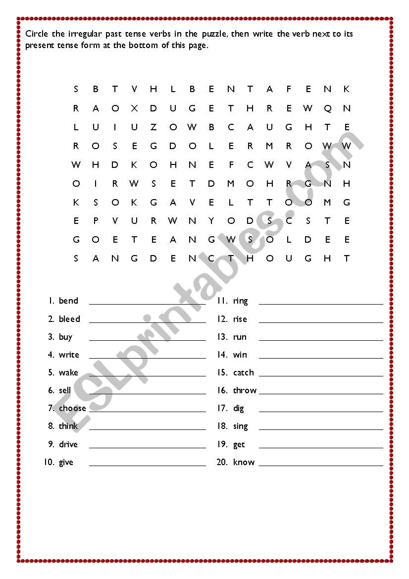 irregular verbs puzzle worksheet