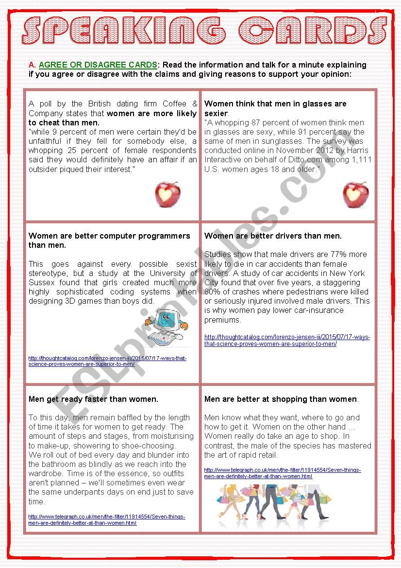 Speaking cards worksheet