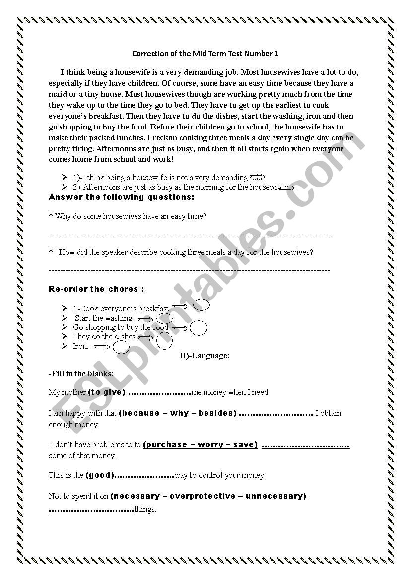 correction worksheet