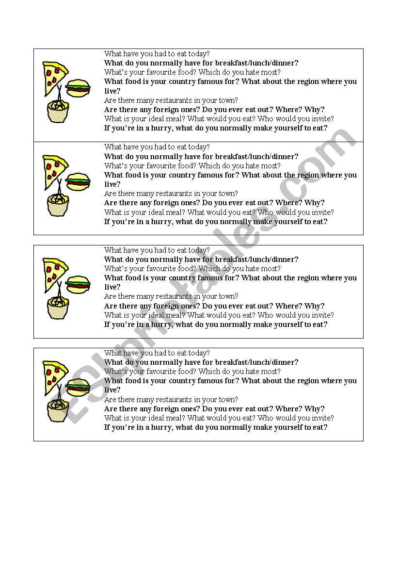 Food questions - cut outs worksheet
