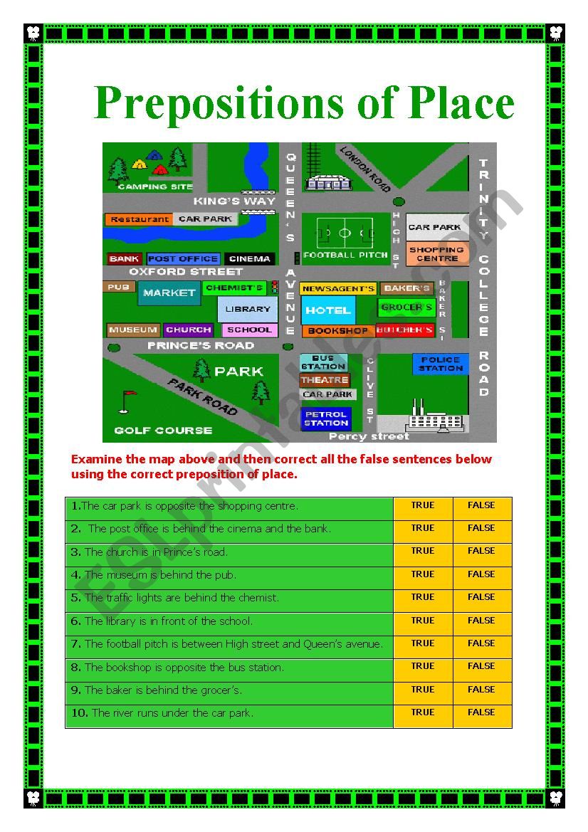 Prepositions of Place worksheet