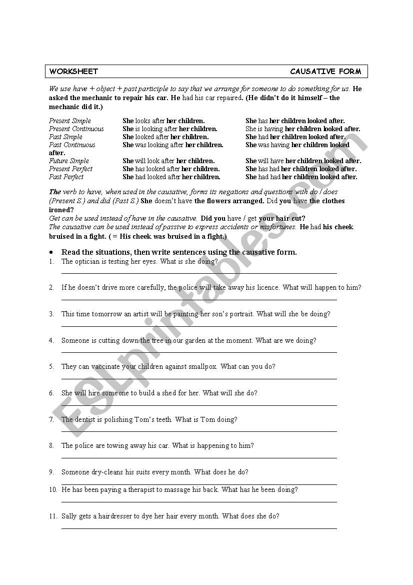 Causative form worksheet