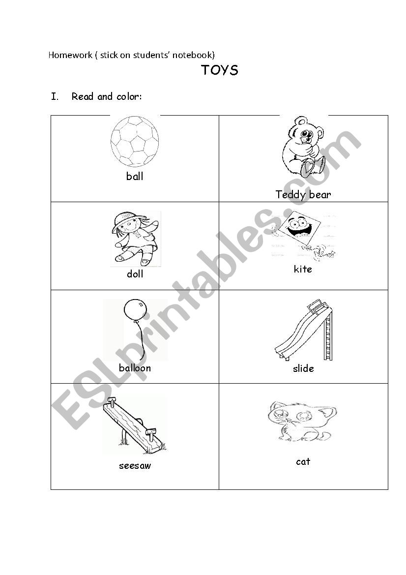 toy( pre-starter) worksheet