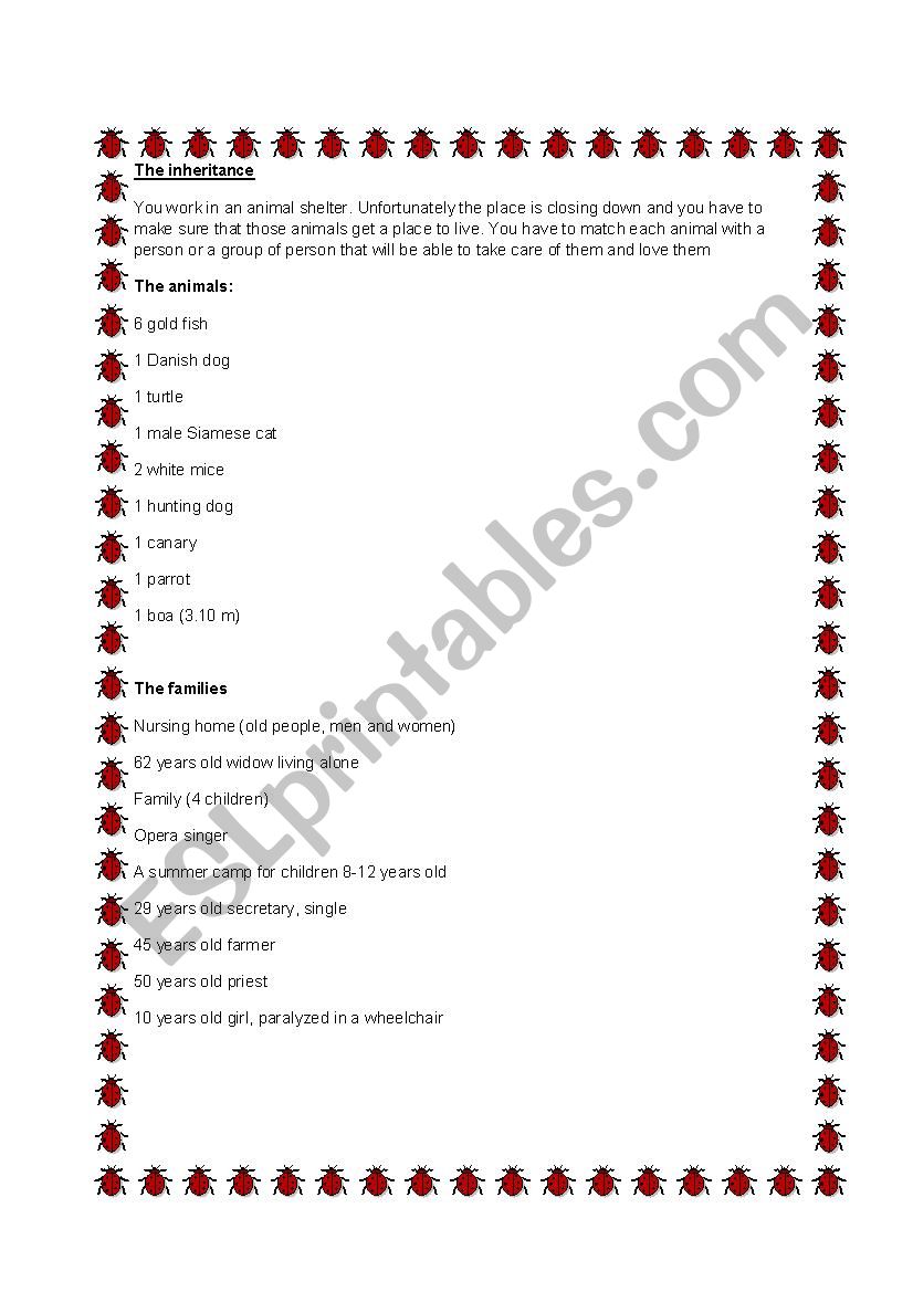 The Inheritance worksheet