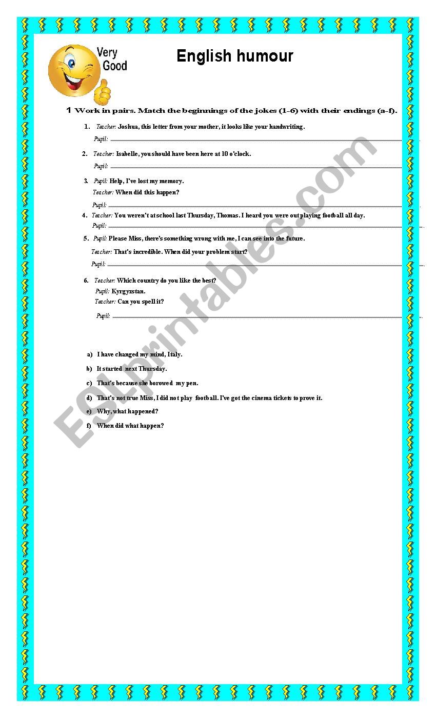 English Humour worksheet