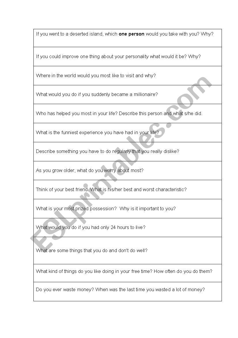 Getting to know you questions - ESL worksheet by rashasamir24