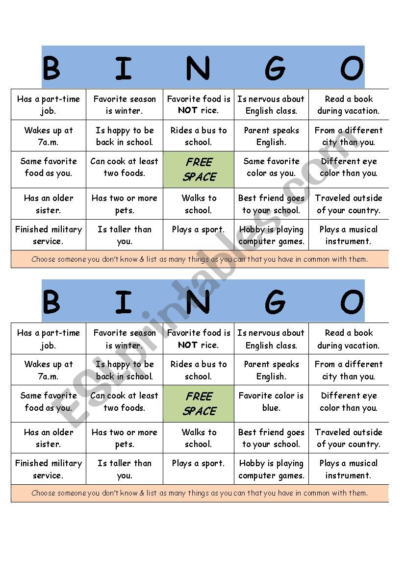 Get To Know You Bingo worksheet